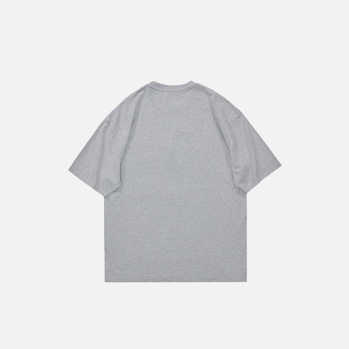 Back view of the gray Oversized Loose T-Shirt in a gray background 