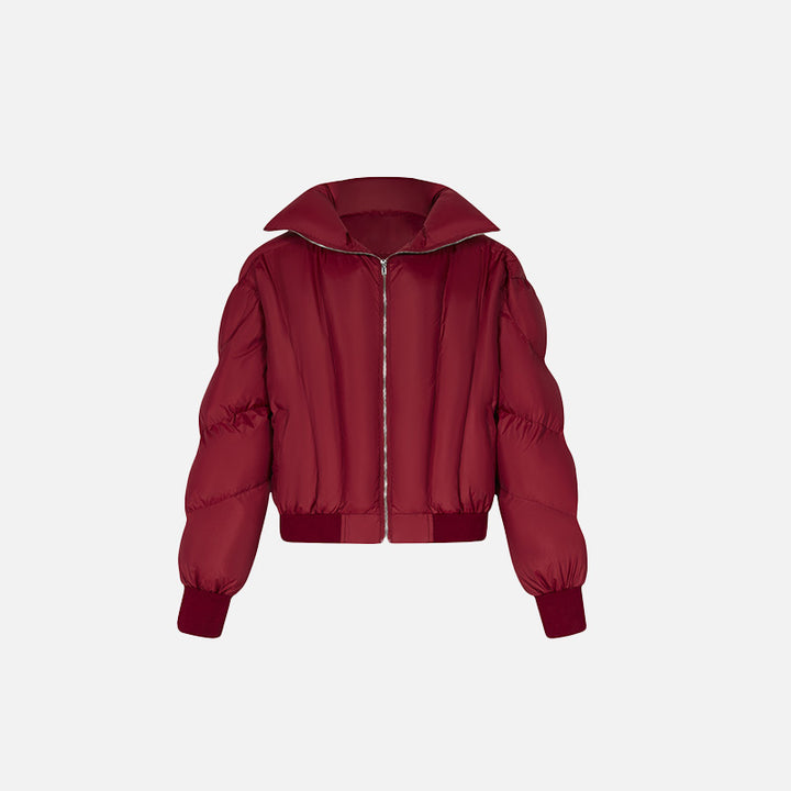 Front view of the red Oversized Loose padded Puffer Jacket in a gray background 