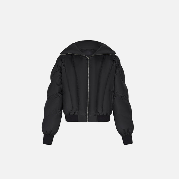 Front view of the black Oversized Loose padded Puffer Jacket in a gray background 