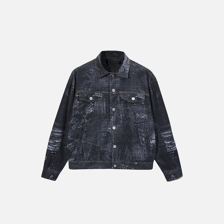 Front view of the black Oversized Loose Washed Denim Jacket in a gray background 