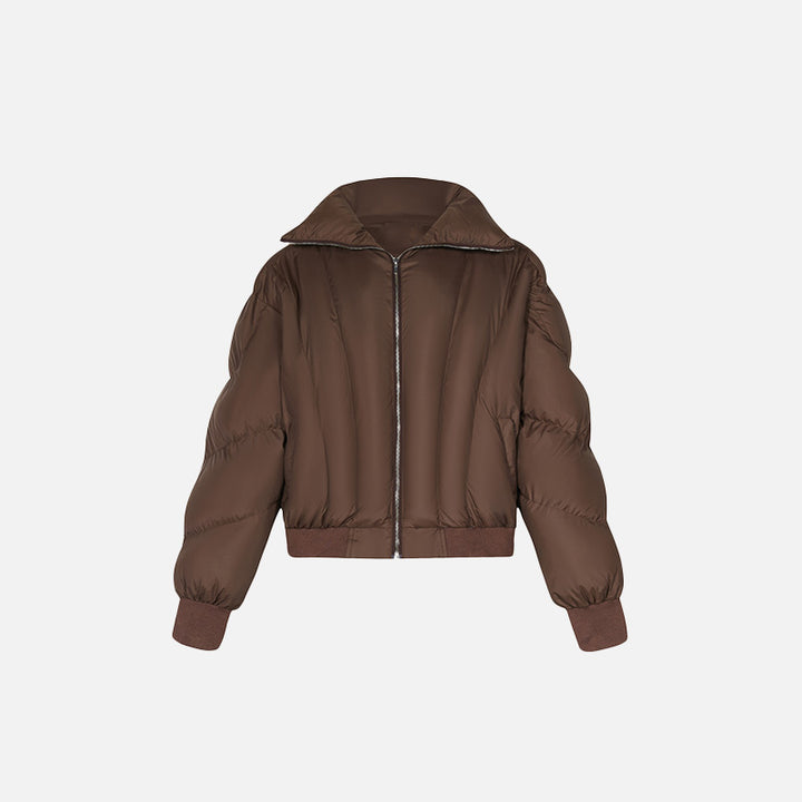 Front view of the brown Oversized Loose padded Puffer Jacket in a gray background 