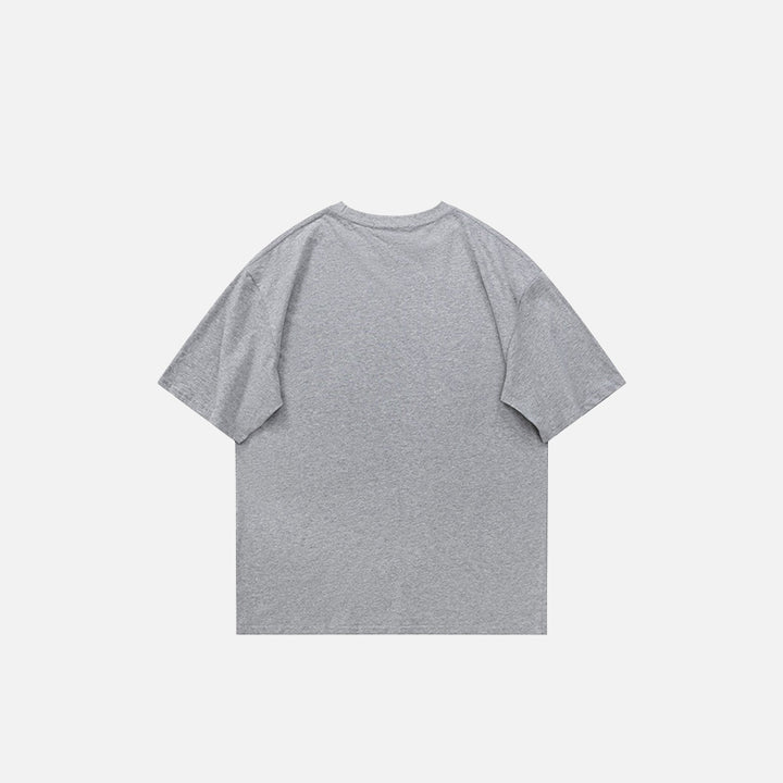 Back view of the grey Loose Baseball T-shirt in a gray background
