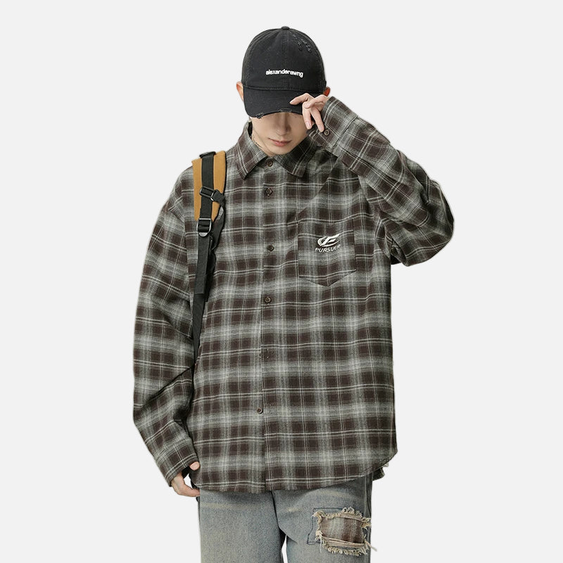 American Embroidered Checkered ButtonDown Shirt DAXUEN — free download