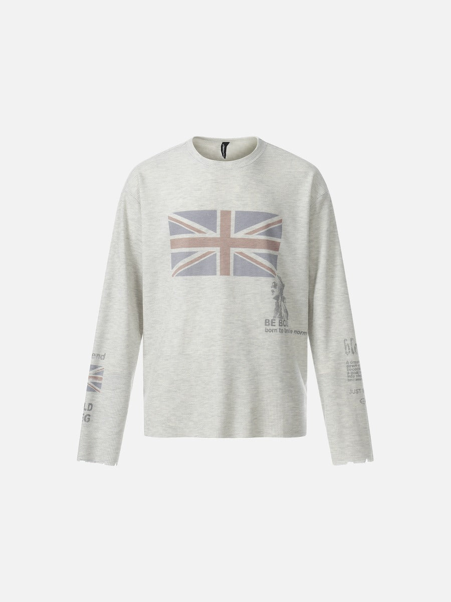 Flag Waffle Knit Long Sleeve Top | DAXUEN