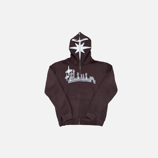 A front view of the coffee Y2K Full Zip Hoodies 