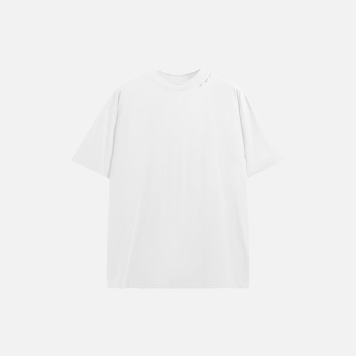 Front view of the white High-neck Respecting Solid Loose T-shirt from DAXUEN.