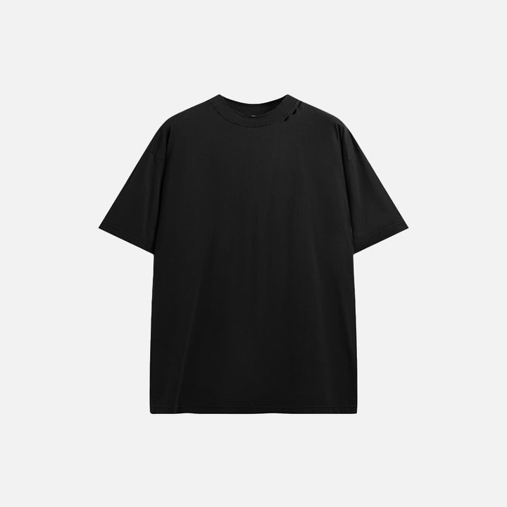 Front view of the black High-neck Respecting Solid Loose T-shirt from DAXUEN,