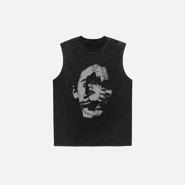 Breathable Retro Graphic Print Oversized Sleeveless T-Shirt