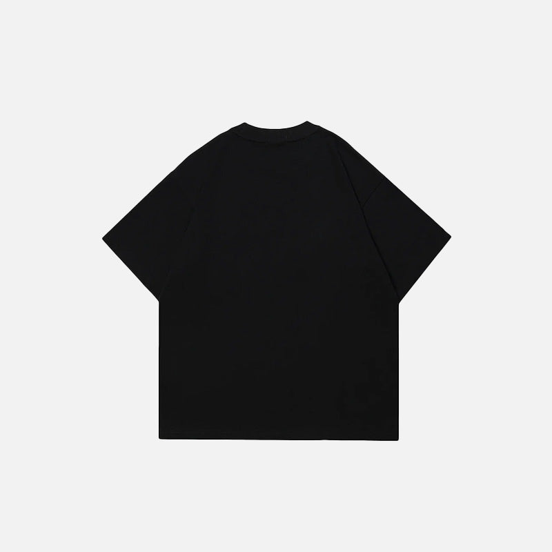 Back view of the Lunar Dreamer Black T-shirt in a gray background