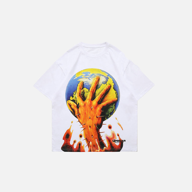 Front view of the white Changed World T-shirt from DAXUEN.