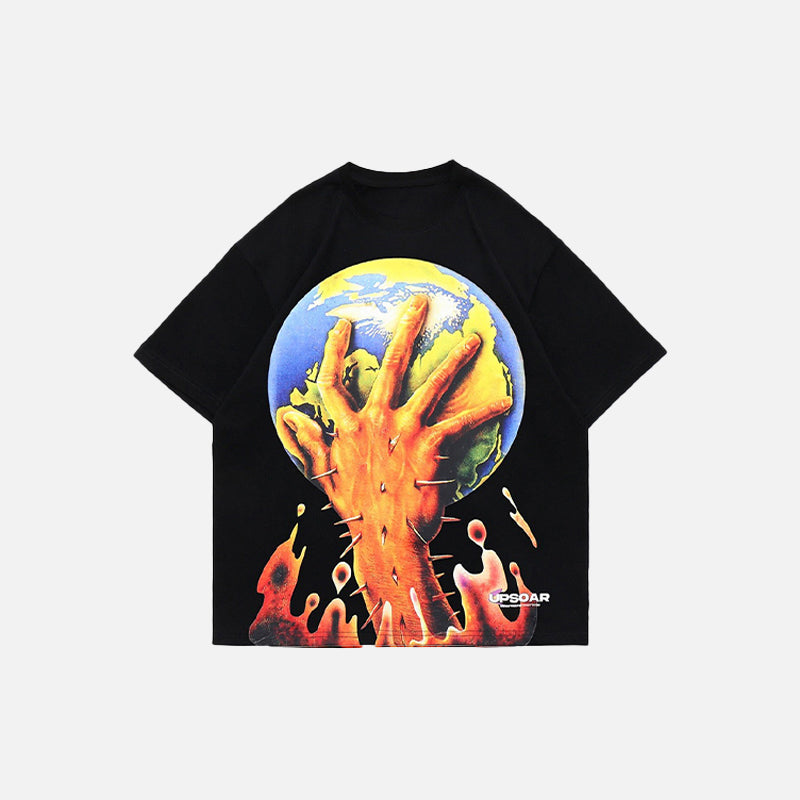 Front view of the black Changed World T-shirt from DAXUEN.