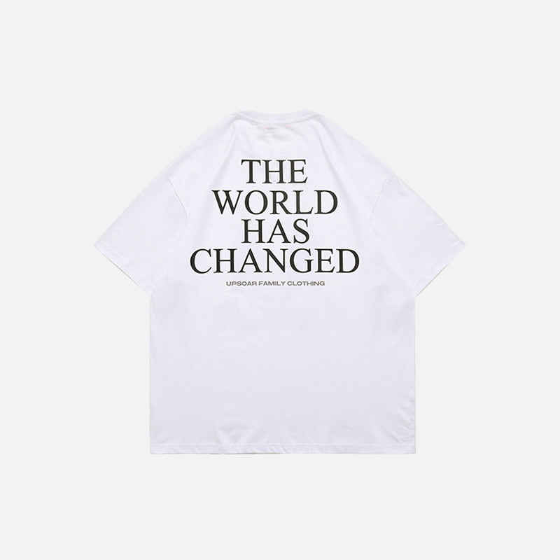 Back view of the white Changed World T-shirt from DAXUEN.