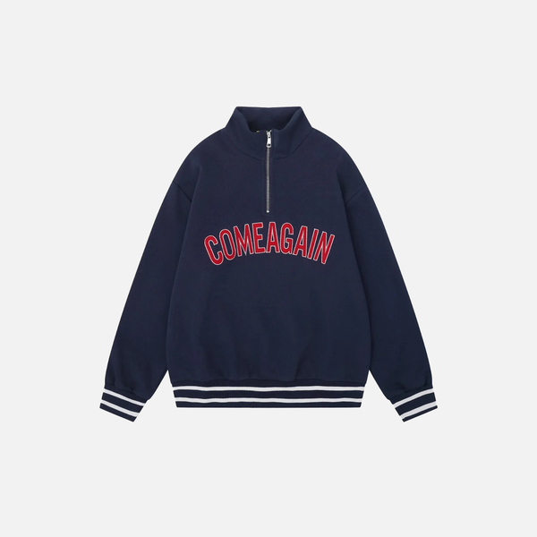 Casual Loose Letter Half Zipper Embroidery Sweatshirt