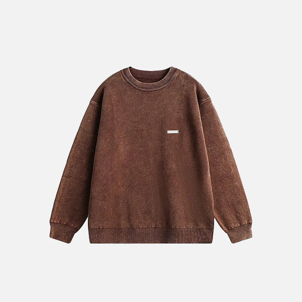 Patched Solid Color Sweatshirt