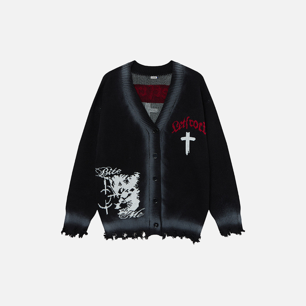 Punk Cross Destroyed Loose Knit Cardigan