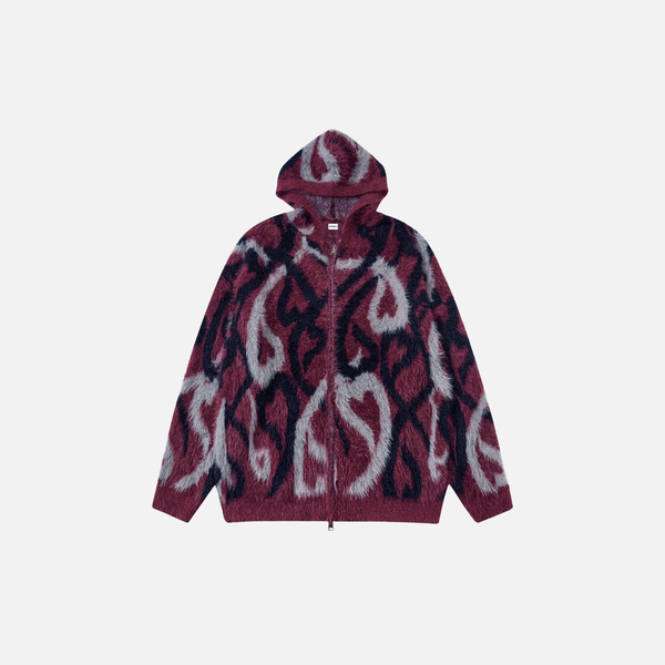 Streetwear Abstract Heart Jacquard Knit Hooded Sweatshirt