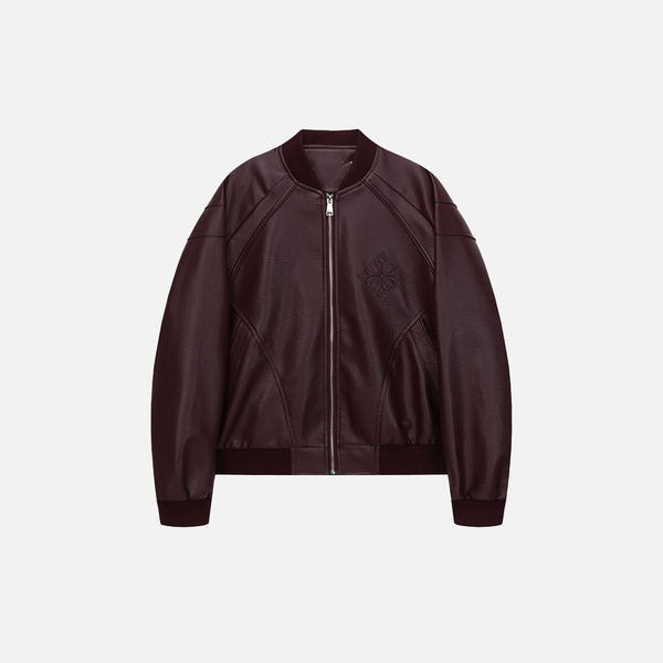 2000s Style Punk O-Neck Baseball Pu Leather Jacket