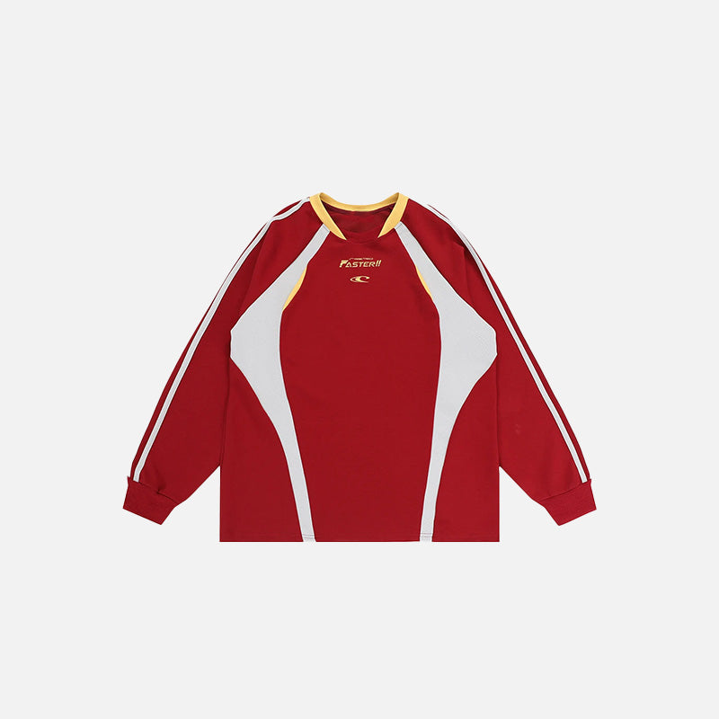 Front view of the red Vintage Breeze Sport T-shirt in a gray background