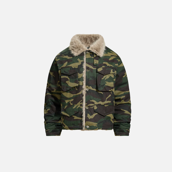 Camouflage Single Breasted Fur Collar Padded Jacket
