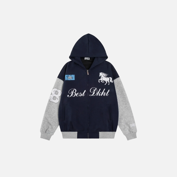 Streetwear Retro Letter Print Contrast Paneled Sweatshirt