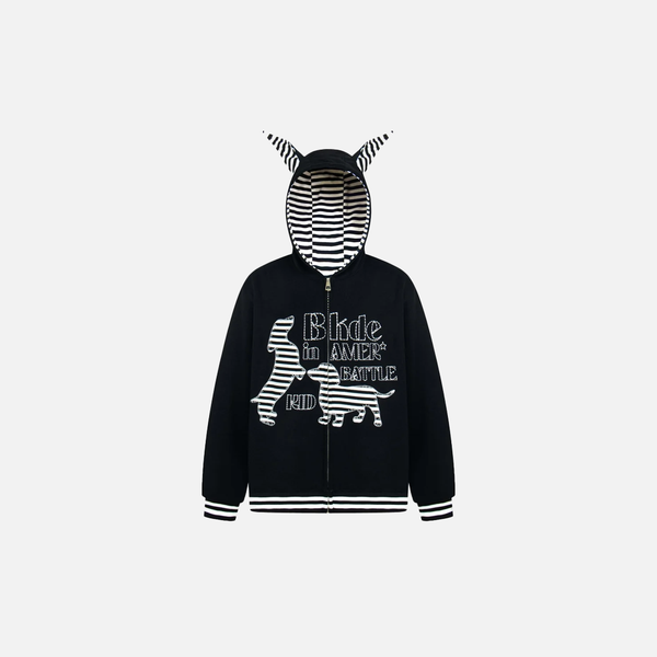 Autumn Embroidered Puppy Hooded Sweatshirt