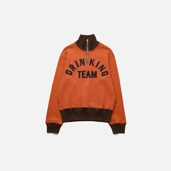 Japanese Letter Embroidery Half Zipper Sweatshirt