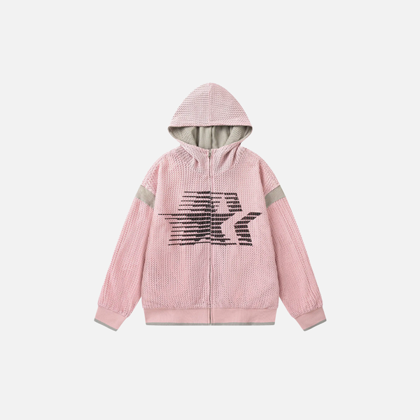 Lightweight Hip Hop Zip-Up Hooded Knitted Sweatshirt