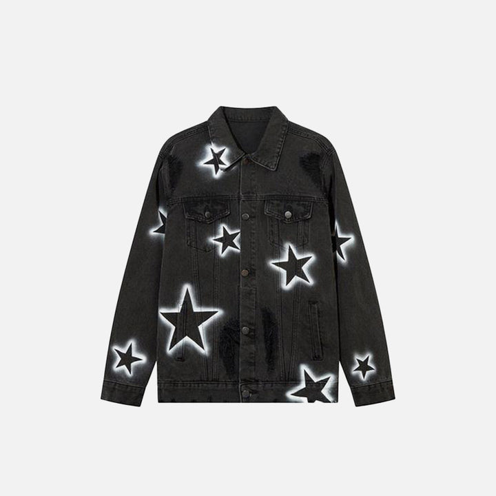 Front view of the Baggy Star Washed Denim Jacket in a gray background