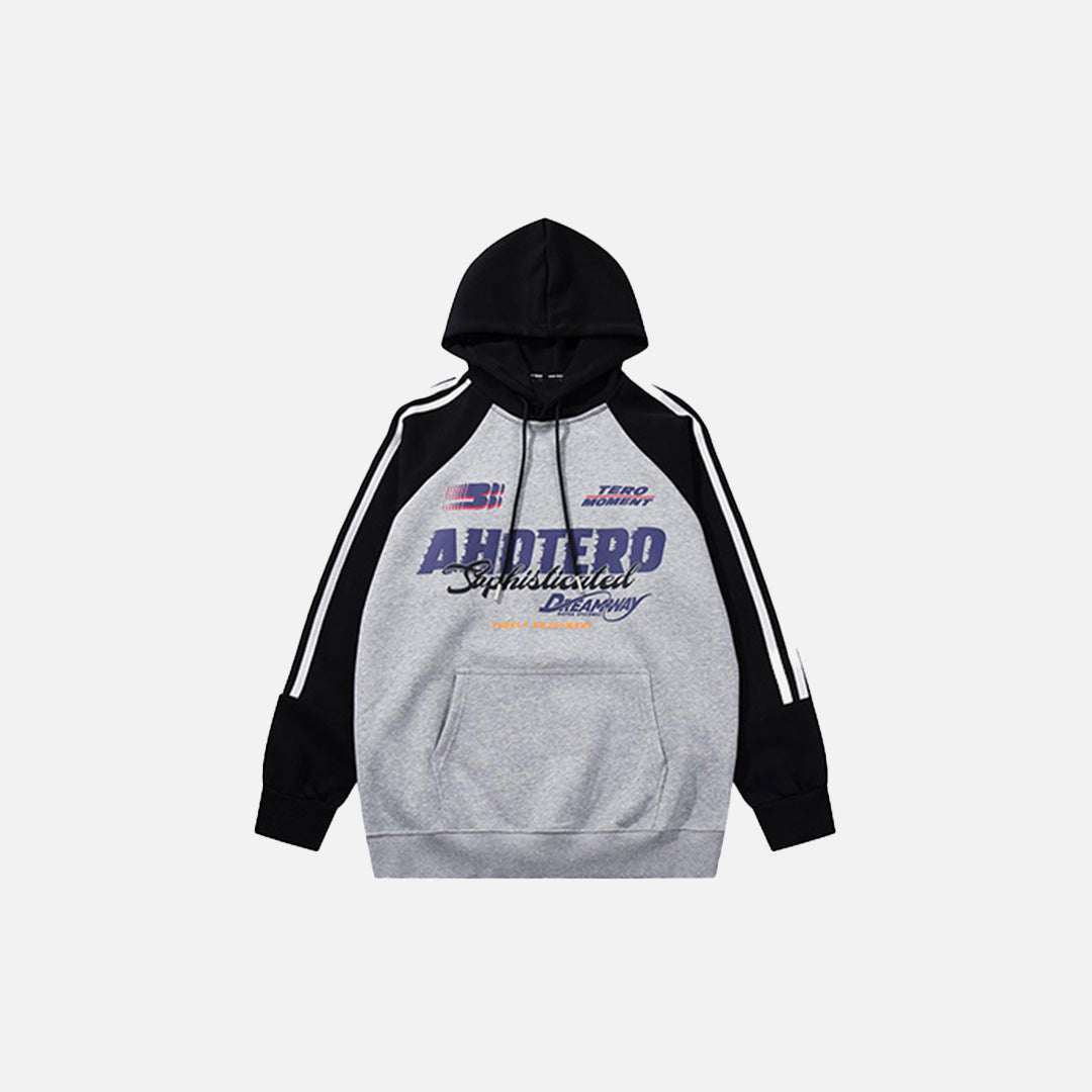 Front view of the grey Retro Athletic Dreamer Hoodie in a gray background