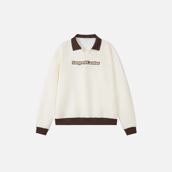 Y2K Loose Letter Embroidery Turn-Down Collar Sweatshirt