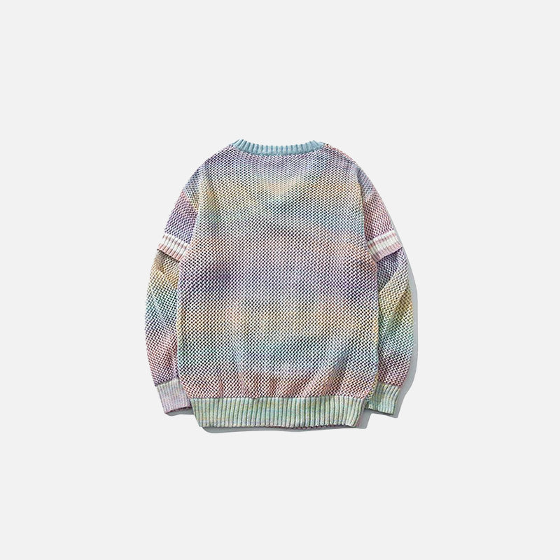Back view of the pink Sporty Knitted Sweater in a gray background