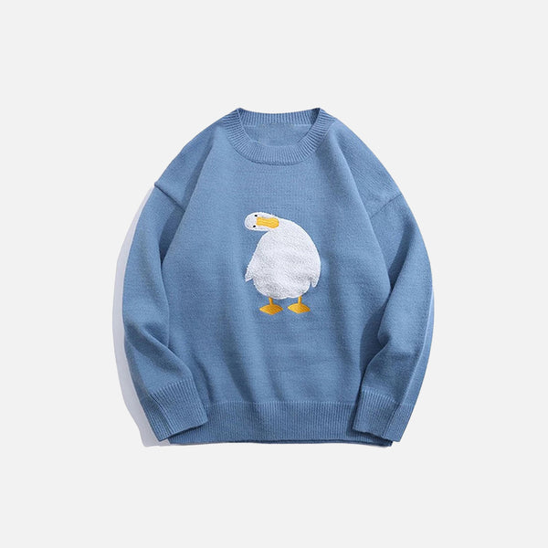 Confused Goose Embroidery Knitted Sweater