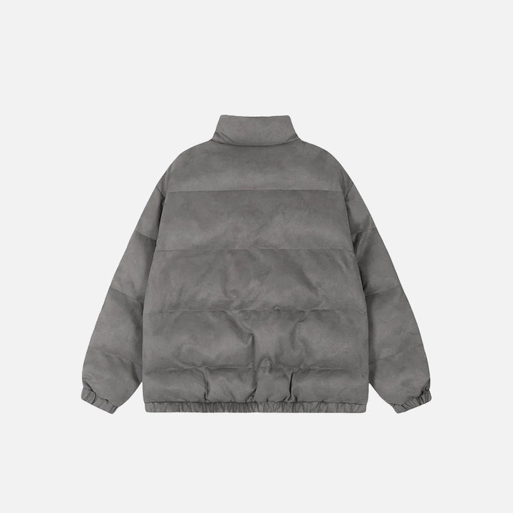 Back view of the gray Loose Star Embroidery Puffer Jacket in a gray background