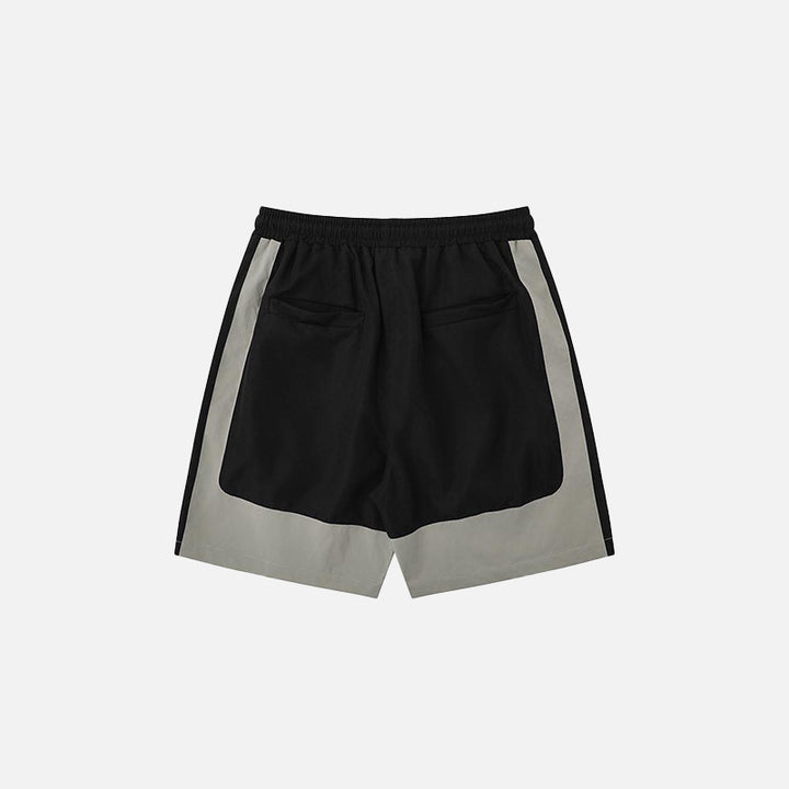 Back view of the black Contrast Color Drawstring Sports Shorts in a gray background
