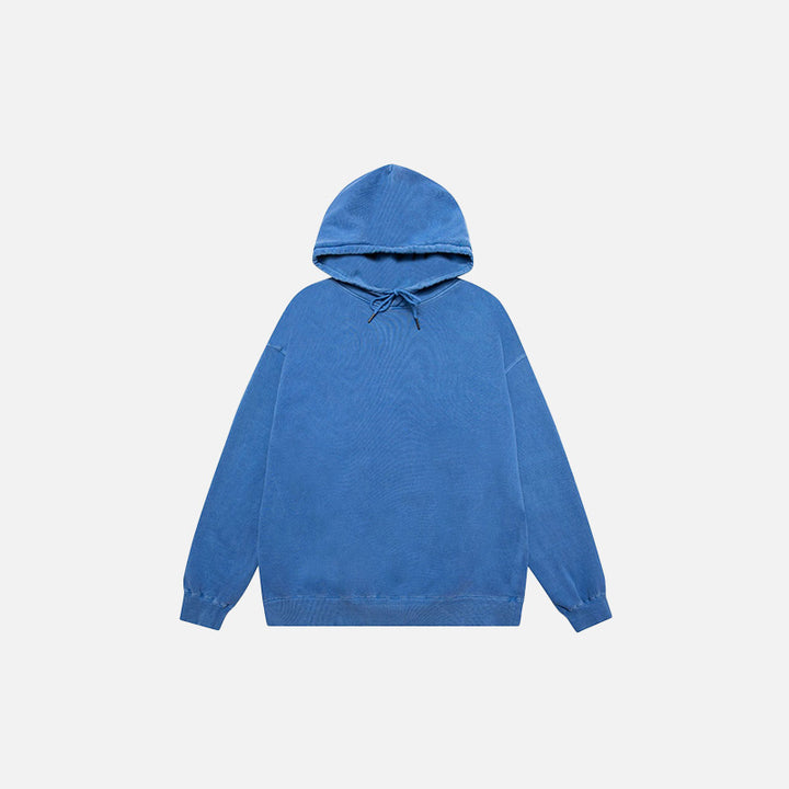 Front view of the blue Washed Old Retro Oversized Hoodie in a gray background 