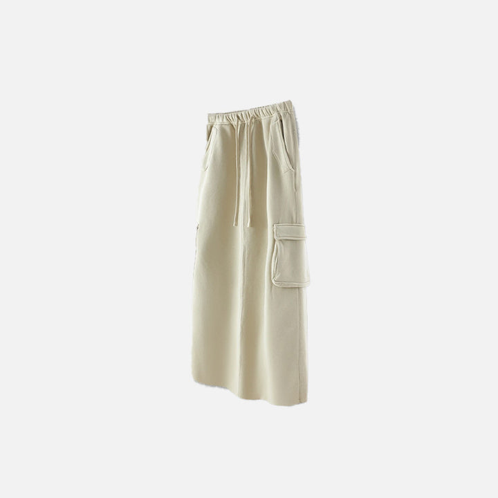 Front view of the grey apricot Women's Retro Loose Slit Pockets Skirt in a gray background 
