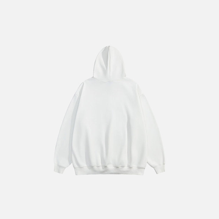Back view of the white Oversized Loose Printed Hoodie in a gray background 