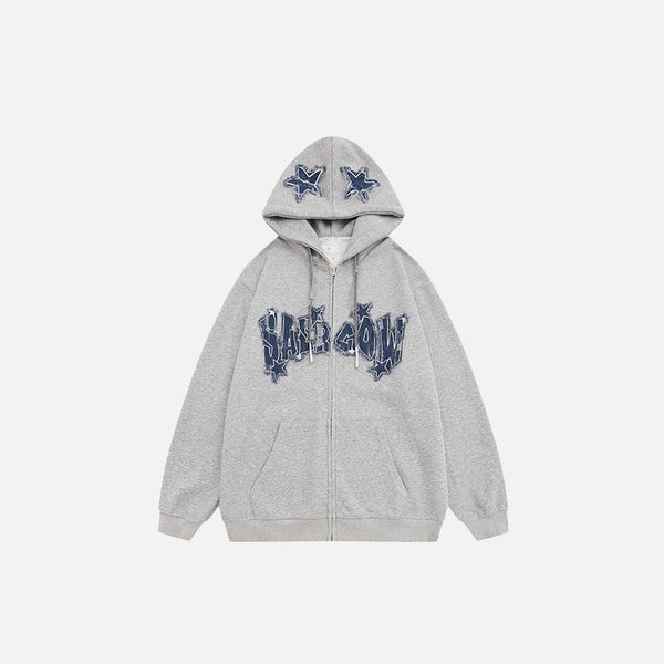 Retro Embroidery Denim Star Hoodie