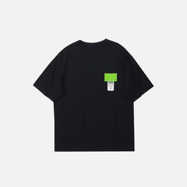 Front view of the black Speeding Ticket T-shirt in a gray background 