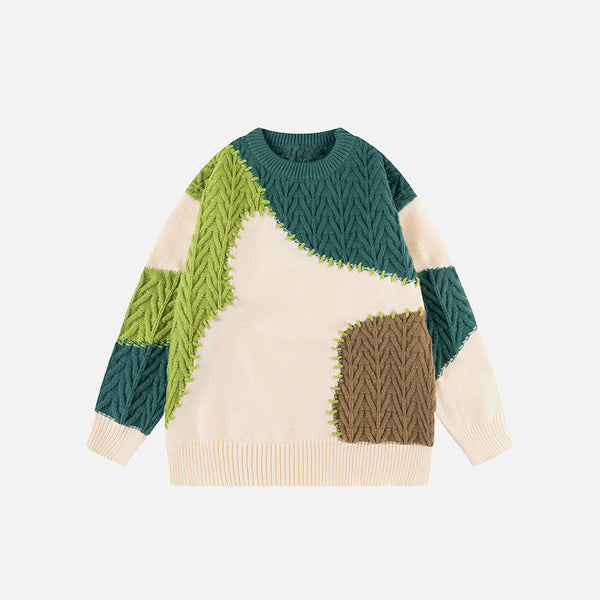 Vintage Color Block Patchwork Sweater