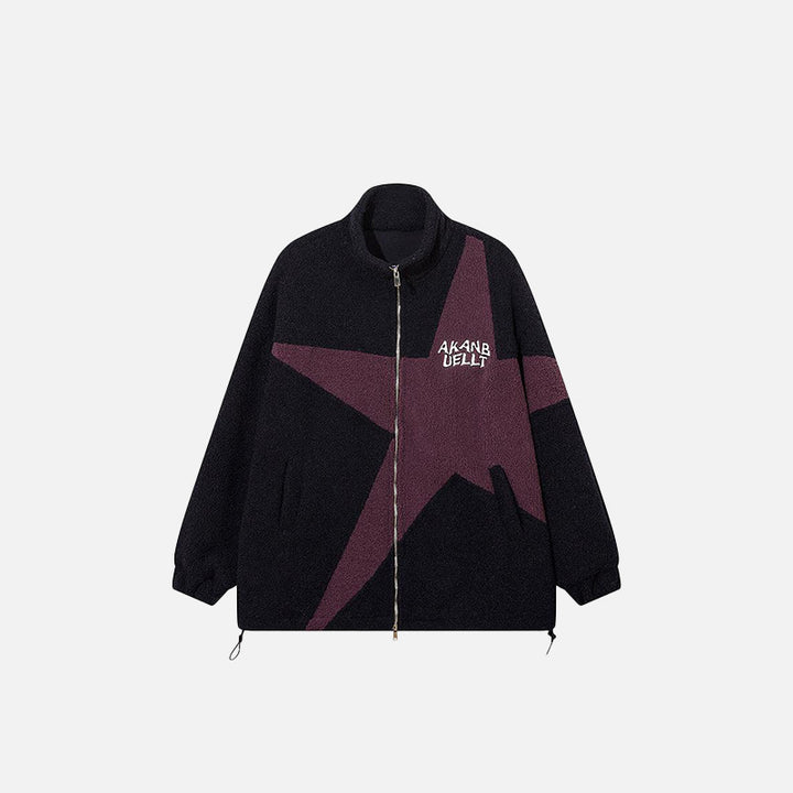 Front view of the deep blue Big Star Letter Print Jacket in a gray background