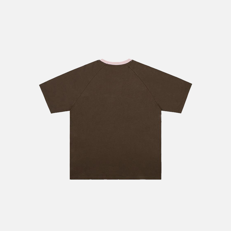 Back view of the pink Casual Color Contrast T-shirt in a gray background