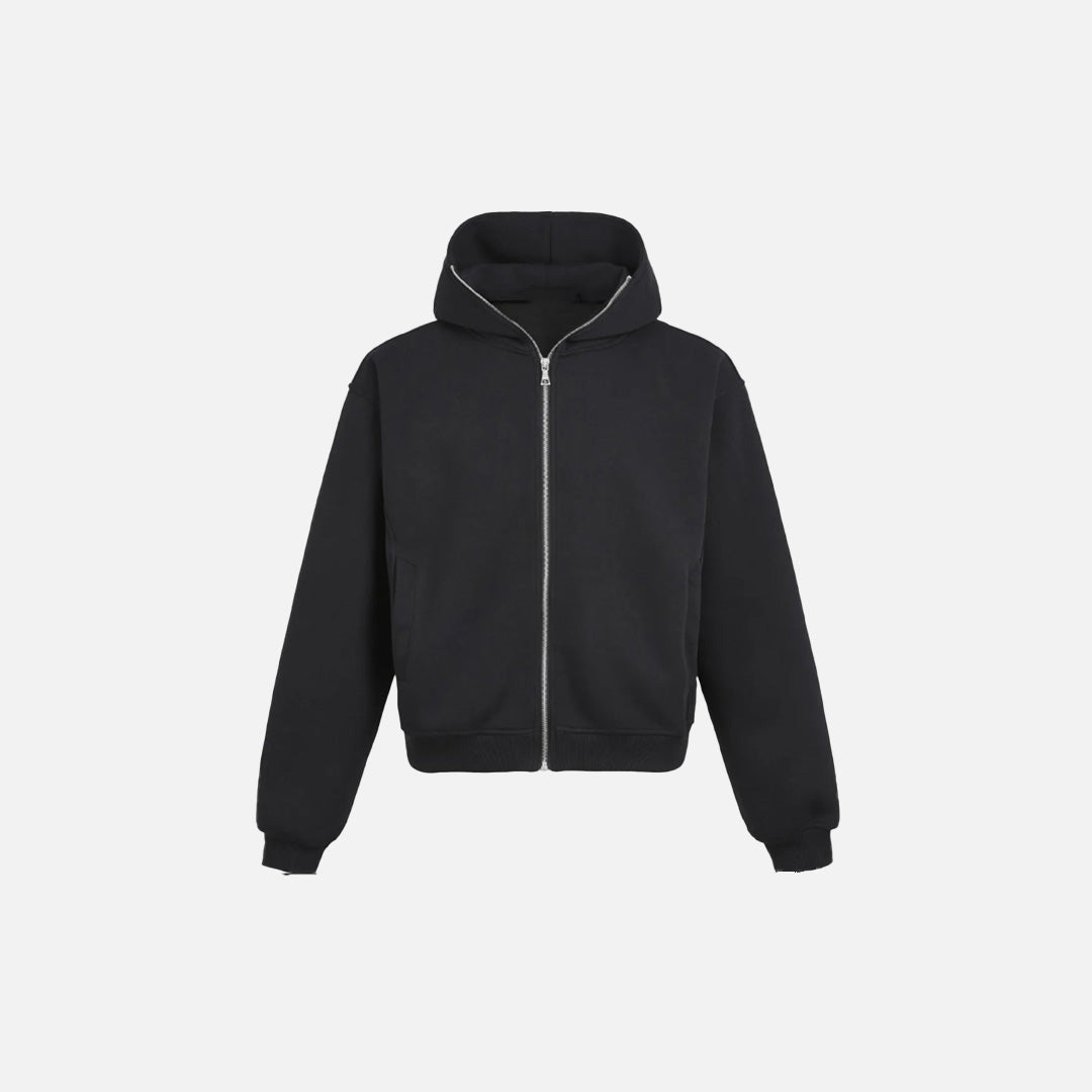 Front view of the black Chic Streetwear Hoodie in a gray background