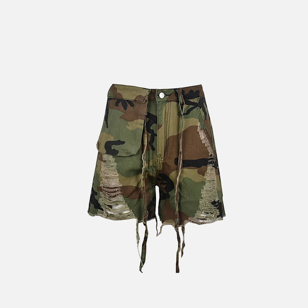 Camouflage Straight Denim Shorts