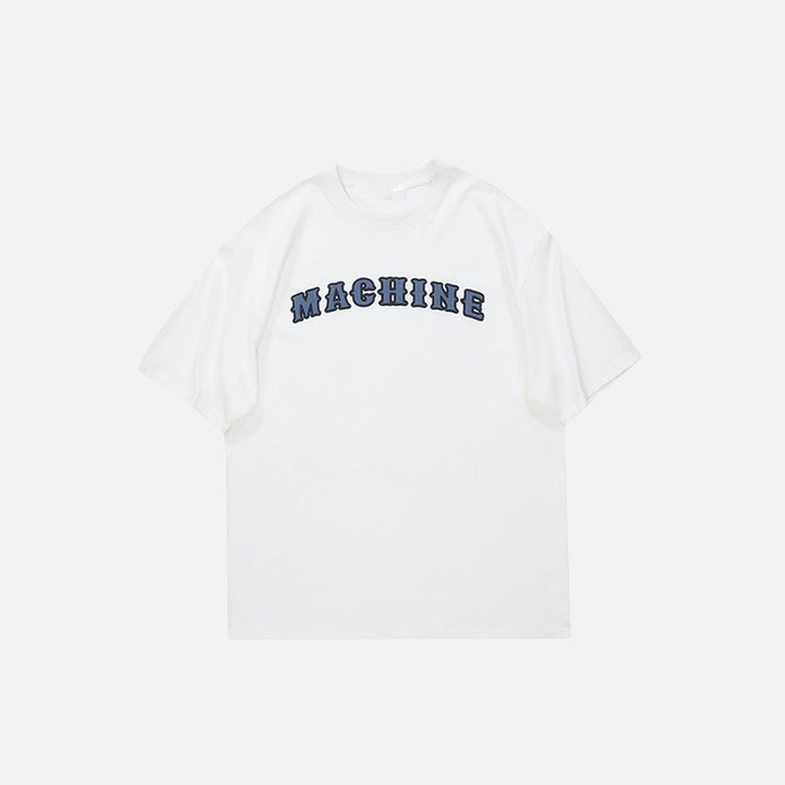 Front view of the white Oversized Loose Printed T-shirt in a gray background 