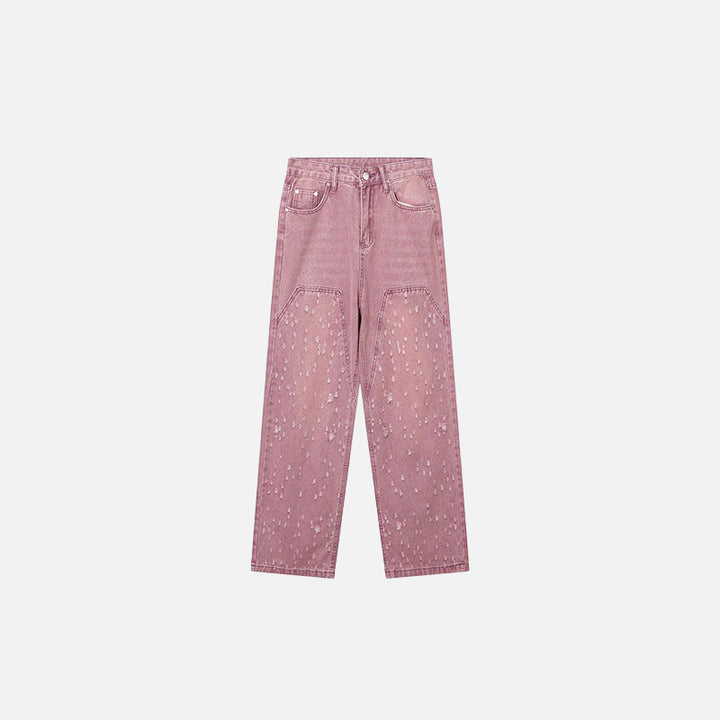 Front view of the pink Wide-leg Baggy Splash Glitter Jeans in a gray background 