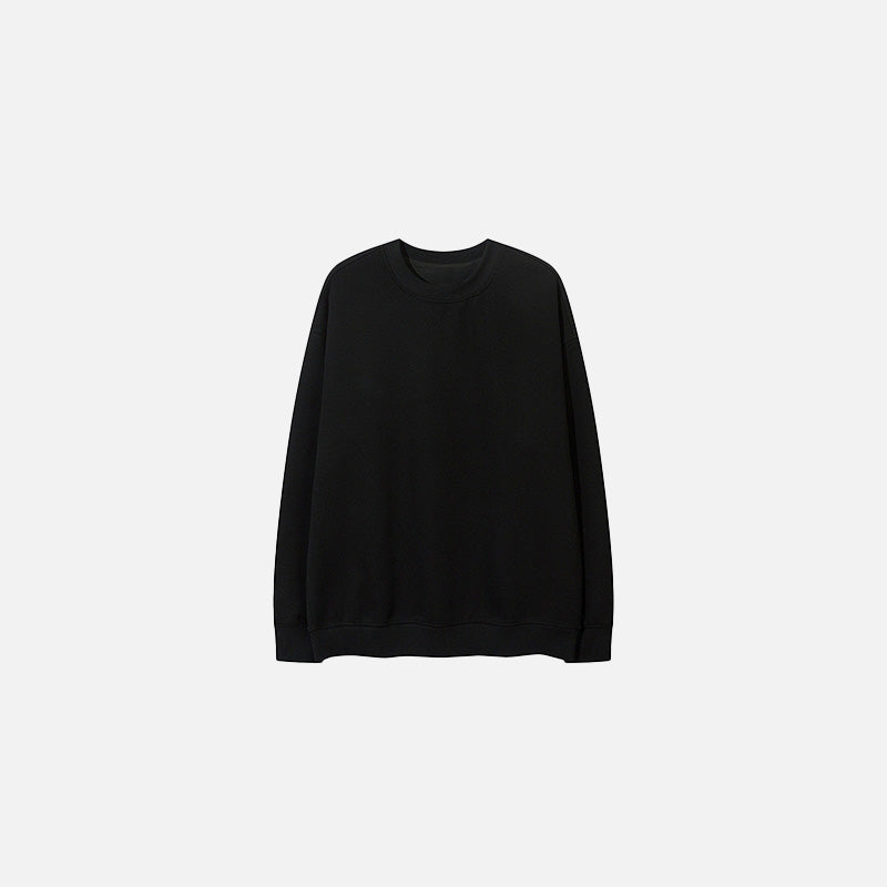 Front view of the black Classic Crewneck Sweater in a gray background