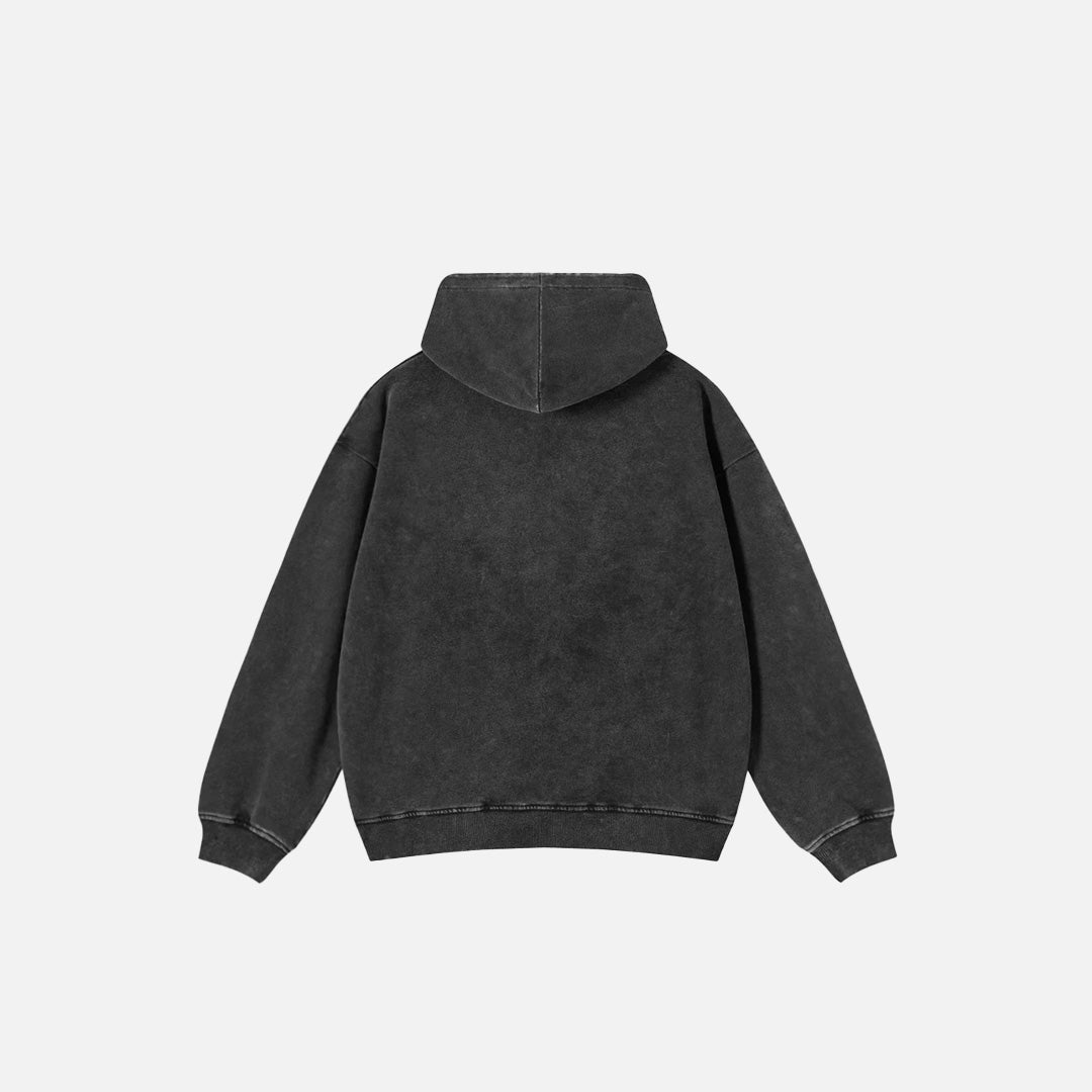 Back view of the black Y2K Retro Soundwave Hoodie in a gray background