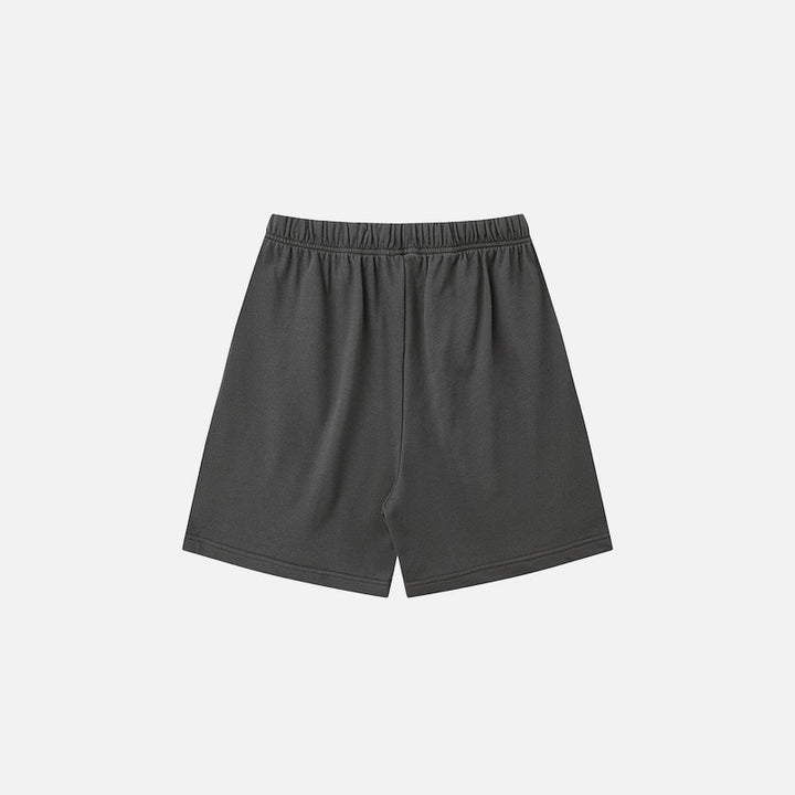 Back view of the dark gray Letter Print Loose Shorts in a gray background