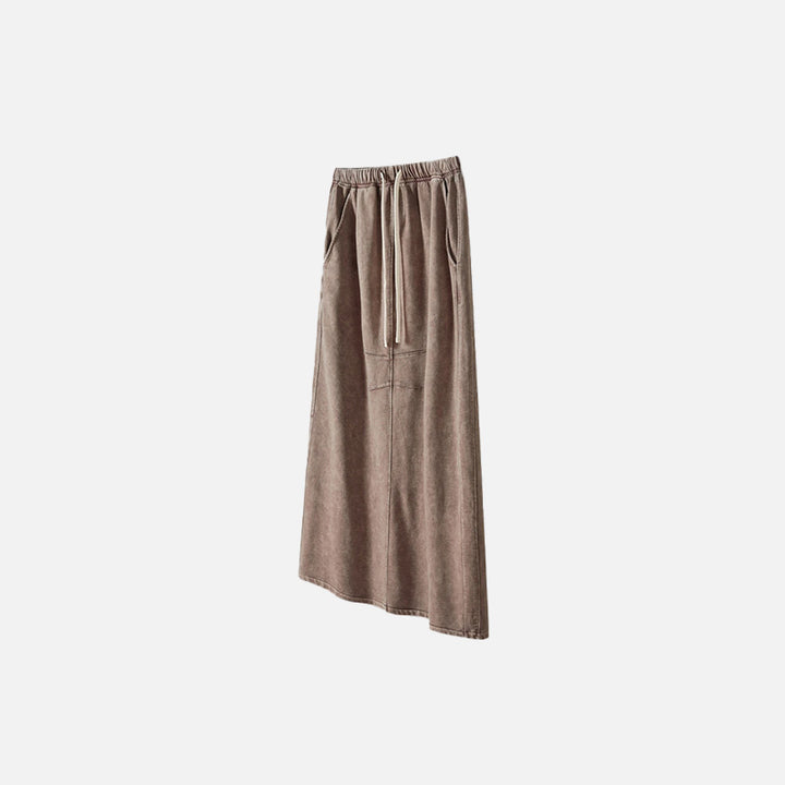 Front view of the coffee Women's Washed Loose Slit Long Skirt in a gray background 